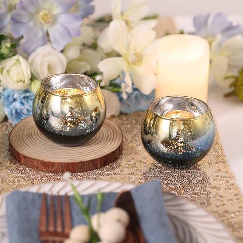 Volens Navy Votive Candle Holders Set of 12, Round Mercury Glass Votives - Image 4