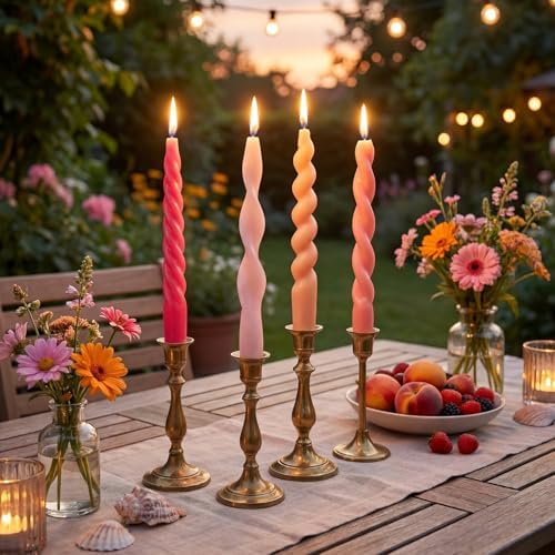Nuanchu 4 Pcs Twisted Taper Candles,7.87 Inch,Pure,Pink - Image 3