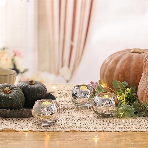 Volens Round Silver Votive Candle Holders, Mercury Glass Votives Set of 12 - Image 2