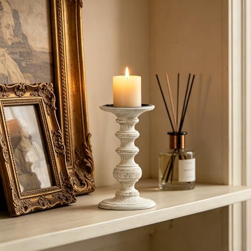 Hosley White Wood Pillar Candle Holder 9 Inch High Ideal Gift for Farmhouse Weddings Special Occasion Spa Aromatherapy Settings Candle Gardens. W1 - Image 6