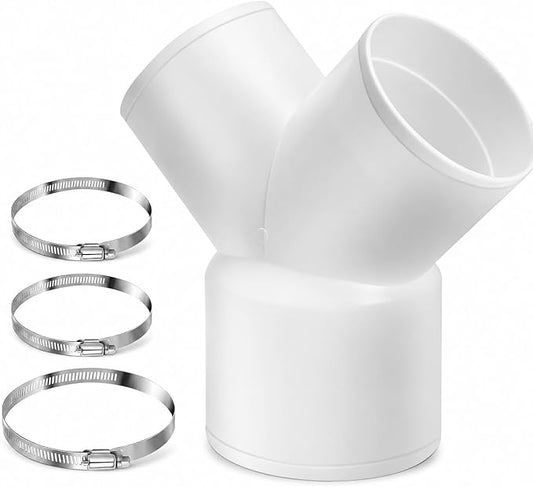 Enenes 3 Way Duct Splitter Reducer 4-3-3 Inch Connector for Dryer Vent Hose | Connects One 4 Inch Duct to Two 3 Inch Vent Hoses for Fresh Air, HVAC and Exhaust Systems; Includes 3 Stainless Steel Clamps