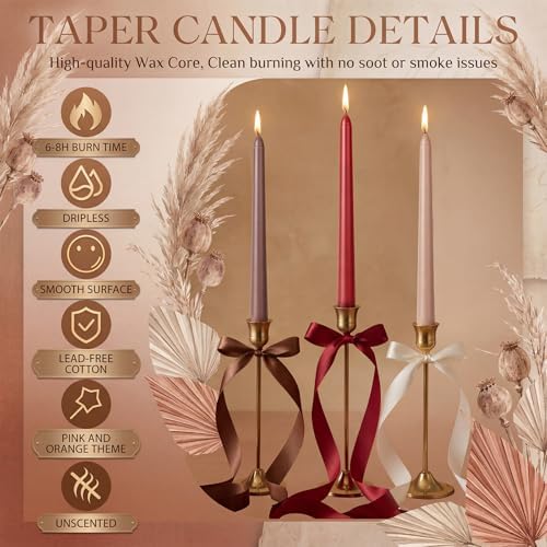 12 Pcs Dark Red and Brown Party Taper Candles with 3 Roll Ribbon - Image 4