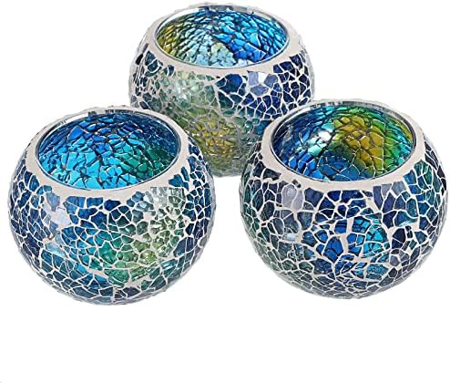 OwnMy 3PCS Mosaic Glass Tea Light Holders Round Bowl Votive Candle Holders by OwnMy