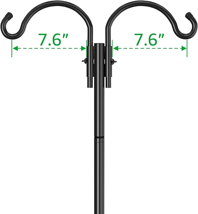 GOFORWILD Double Shepherds Hook for Outdoor, with 5-Prong Base, 84inch Adjustable Metal Bird Feeder Pole for Hanging Bird Nest, Plant Basket,Lantern,Solar Light 1 Pack
