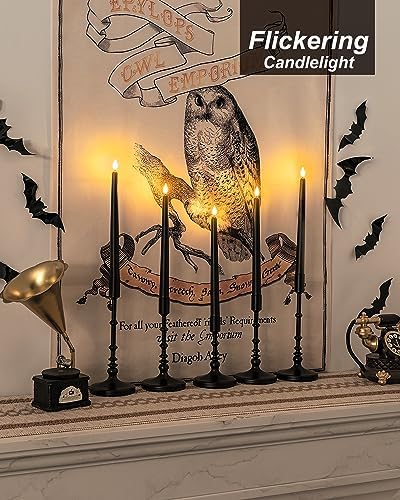 Homemory 12 Pcs Black Flameless Taper Candles Flickering, NO Remote, 11 Inches Taper Candles Battery Operated, Realistic Electric LED Candlesticks Made of Plastic for Halloween Party Home Decor - Image 5