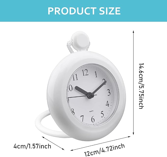 Waterproo-f Bathroom Shower Clock, Silent Analog Quartz Clock, Dual-Purpose Hanging Stand Shower Clock for Bathroom Kitchen, Easy Reading, 4.72 inch Round Size(Size:Type 1)