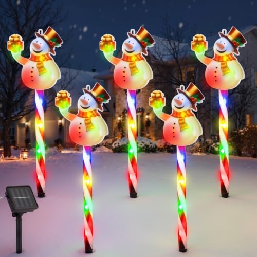 Lewondr 5PCS Snowman Christmas Decorations Lights with Cane Garden Stakes by Lewondr