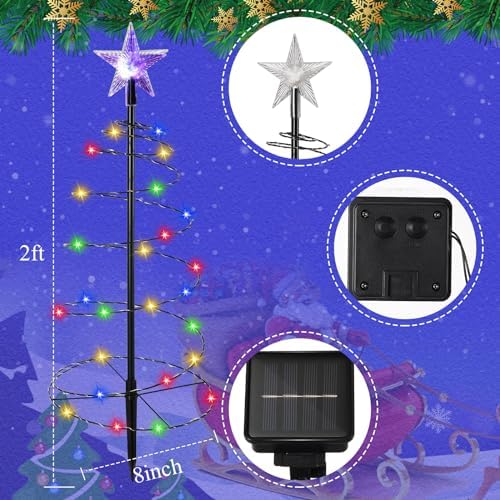 8 Pcs 2ft Solar Spiral Christmas Trees with Lights for Pathway, Multi Color - Image 2