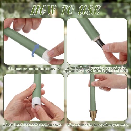 Rossesay 24 Pcs Flameless LED Taper Candles Battery Operated Candle 8.5", 9.65", 10.8", 12.8" Flameless Candlesticks Flickering for Christmas Church Wedding Indoor Decoration(Classic, Green Series) - Image 6