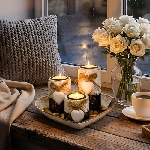 Farmhouse Candle Holders 3 Pack Rustic Wooden Pillar Candle Holder - Image 4
