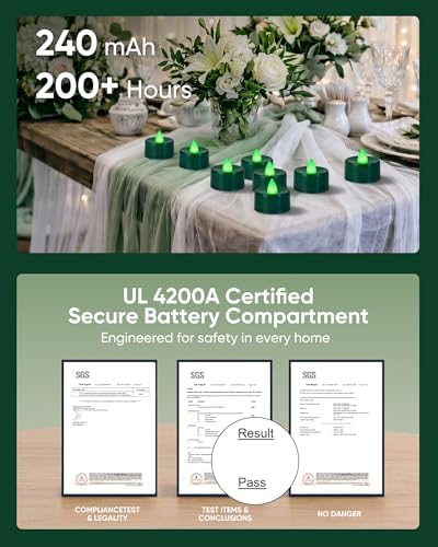 Homemory 12-Pack Green Flameless Battery Tealight Candles, 200+ Hours - Image 3