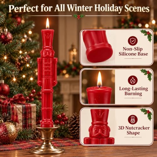 Nuanchu 4 Pcs Christmas Nutcracker Red Taper Candles for Table Decor - Image 3