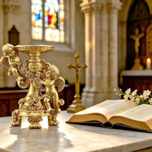 Vintage Angel Candle Holder Figurine Resin Golden Decor Holiday Home Gifts - Image 5