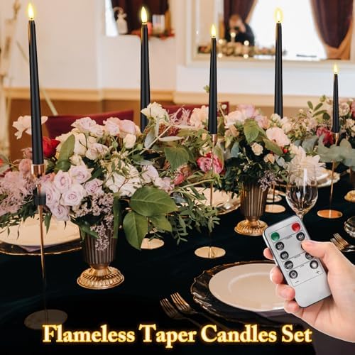 Rossesay 16 Pcs Black Flameless Taper Candle with Remote Timer - Image 6