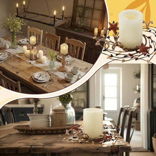 Daifunli 2 Pcs Primitive Pip Berry Candle Ring Rusty Stars Candle Wreath Ring for Pillar 3.9 Inch Candles Holder for Wedding Season Dining Table Centerpiece Decor - Image 5