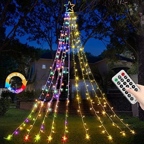 Outdoor Christmas Decorations Star String Lights, 320 LED 11.5 ft Waterfall Tree Lights with 8 Lighting Modes Christmas Star Lights for Indoor Outdoor Yard Home Festival Party Xmas New Year Decor by MINIAO
