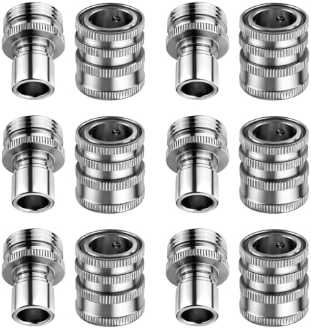 Stainless Steel Garden Hose Quick Connect Fittings Set – 6 Pack 3/4" GHT Universal Quick Release Adapters, Rustproof No-Leak Connectors with Spare O-Rings for Faucets & Sprinklers by Unknown