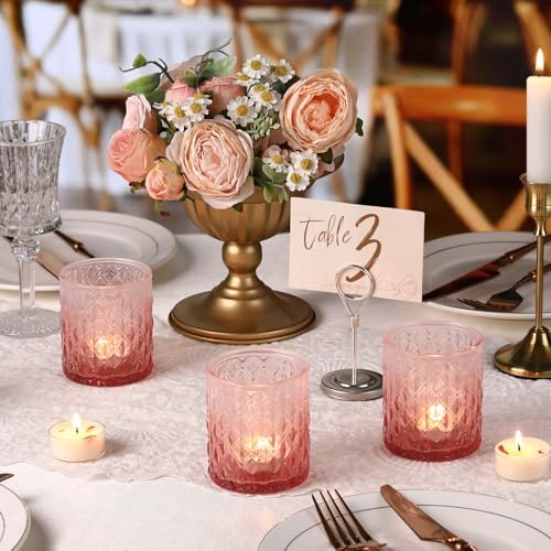 6 Pcs Pink Gradient Votive Candle Holders Glass Tea Light Candles Holder - Image 4