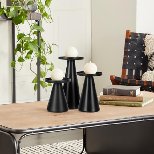 Set of 3 Black Iron Pillar Candle Holders 4 & 4.7 & 6.4 Inch Tall - Image 6