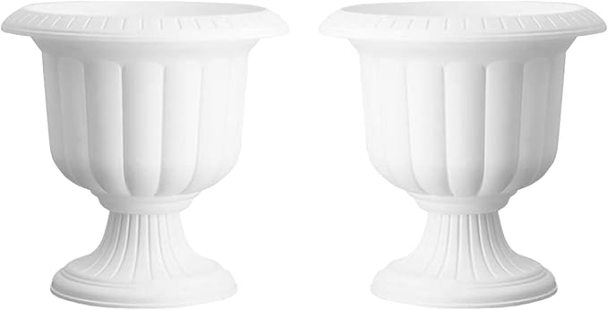 Novelty Plastic Classic Fluted Urn Planter, White, 19in (Pack of 2) - Decorative Flower Pots for Outdoor & Indoor Use - Lightweight, Durable with Drainage - Elegant for Garden, Patio, Porch, Entryway