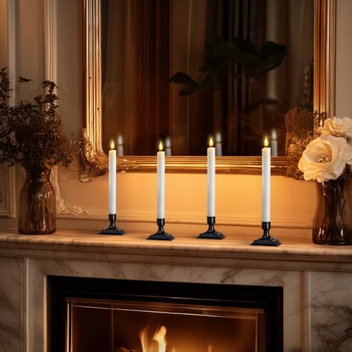 Homemory Real Wax Window Candles with Remote Timer Dimmer, Flameless Taper Candles with Holders, Christmas Candle for Window Battery Operated, LED Candlesticks for Home Holiday Decor, 6 Pcs White - Image 7