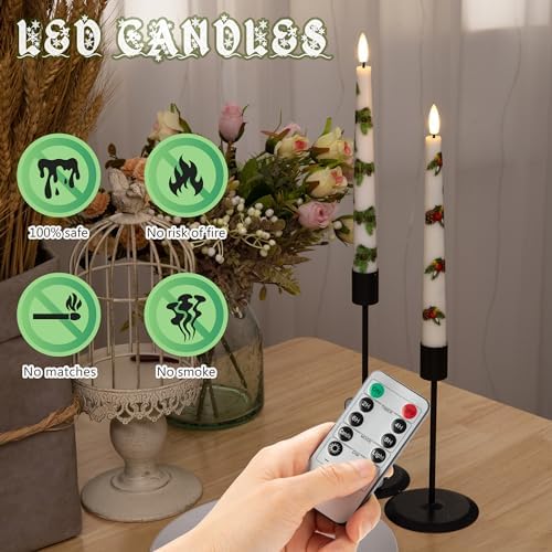 Christmas Flameless Taper Candles with Pine Leaves, Pine Cones, Bells - Image 4