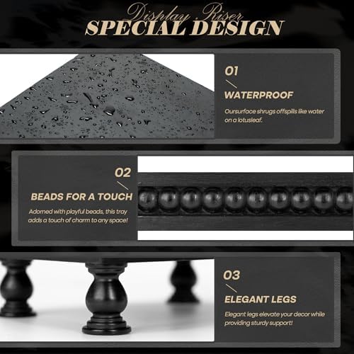 EOSAHR Mini Wood Riser with Beaded: Pedestal Stand for Room Decor, Black - Image 7