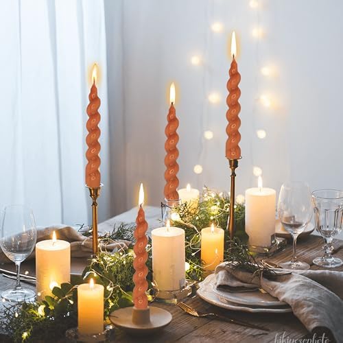 7.5 Inches Spiral Taper Candles Colorful Twisted Candle Dripless Long Candles, Handmade Candlesticks for Wedding Dinner Decor, Set of 4(Pumpkin) - Image 5