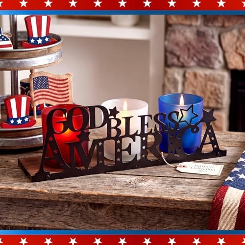 Patriotic Candlestick with 3 Glass Votives and 1 Wooden Tray - Image 5