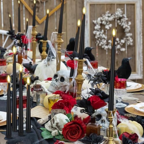 Rossesay 24 Pcs Flameless LED Taper Candles Battery Operated Candle 8.5", 9.65", 10.8", 12.8" Flameless Candlesticks Flickering for Christmas Church Wedding Indoor Decoration(Classic, Black) - Image 6