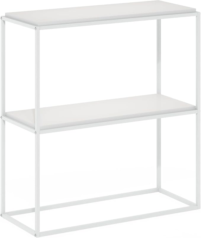 Furinno Moretti Modern Storage Shelves, 2-Tier Wide Stackable Book Shelf, Open Shelves, for Organization and Storage, Living Room, Garage, Home Office, Solid White