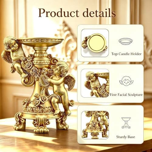 Vintage Angel Candle Holder Figurine Resin Golden Decor Holiday Home Gifts - Image 3