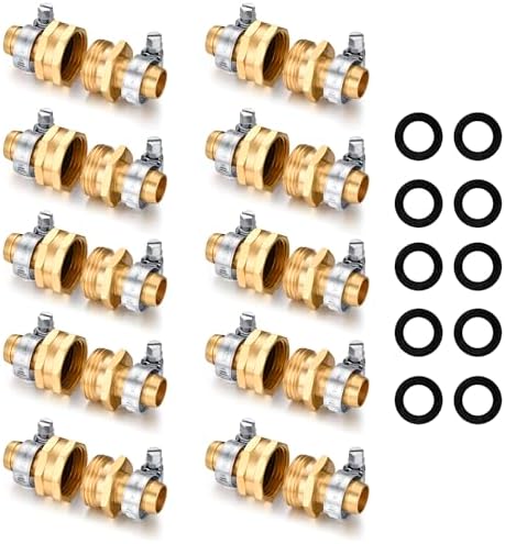 Garden Hose Repair Connector with Clamps Hose End Repair Kit,5/8" Barb Garden Hose Fittings Male and Female brass garden hose ends (5/8"Barb-10 Set) by SIGURANTA