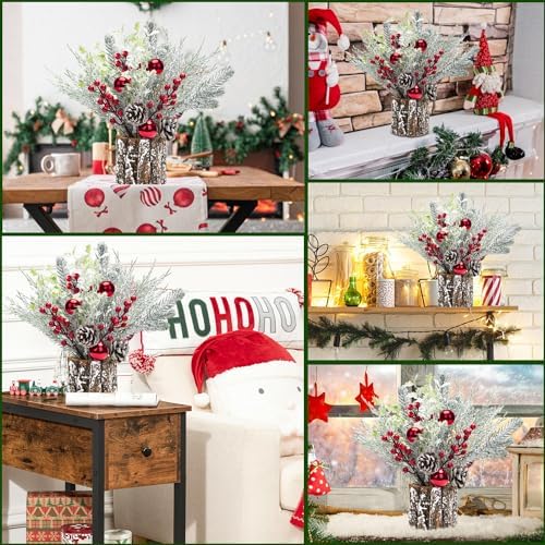 2 Pack Christmas Table Decorations, 14 Inch Christmas Centerpiece Small Potted Christmas Tree with Lights, Pine Cones and Berries, Xmas Artificial Plants for Tables, Home, Mantel Holiday Decor - Image 7