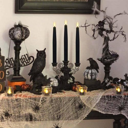 GenSwin Black Flameless Taper Candles with Remote, Halloween Flameless Candles Flickering Battery Operated, Real Wax LED Halloween Candlesticks with 3D Wick for Home Decor(Set of 3, 0.78” x 9.65”) - Image 2