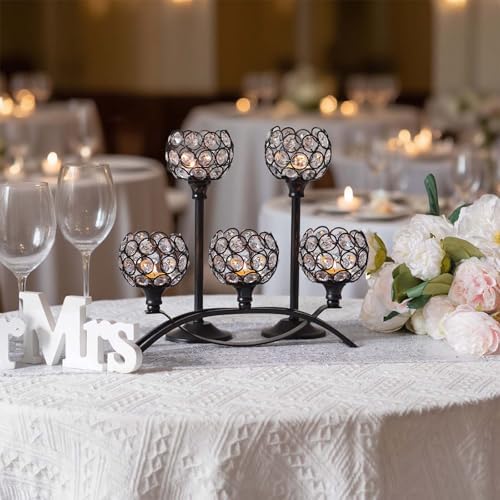 Crystal Tealight Candle Holder Centerpiece Home Decorative Candlestick Holder Elegant Table Centerpiece Home Decor Wedding Party Anniversary (Black, Set of 3) - Image 4