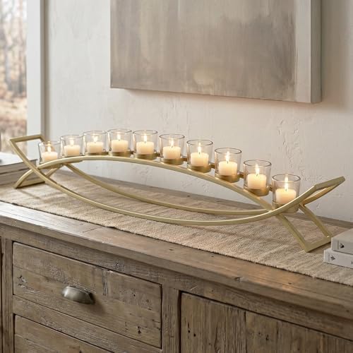 Seraphic Table Centerpiece for Dining Room, Extra Long Candle Holder, Gold - Image 2