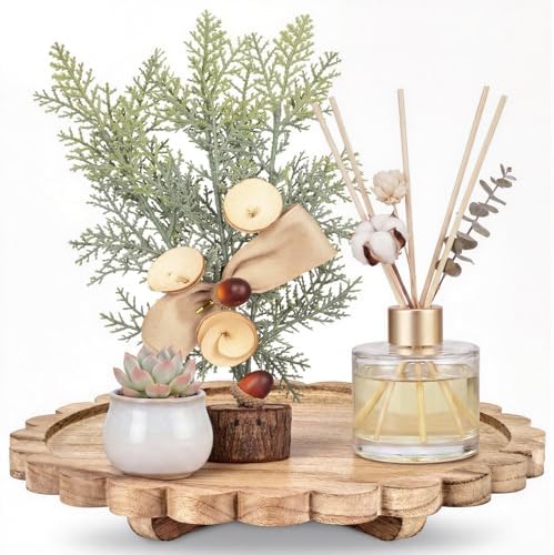 Yookeer Scalloped Wood Riser, Natural Wood, 12'', Round by Yookeer