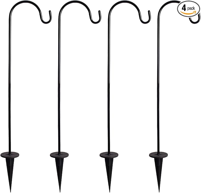 CALIDAKA 4 Pack Multi-Purpose Shepherds Hooks Outdoor Iron Shepherd Hook with Base Adjustable Heavy Duty Garden Hanging Stake for Lanterns Solar Light Plant Hanger Wedding Decor | Includes 4 hooks, Adjustable sections 11.02 18.90 26.77 in, For lights l...