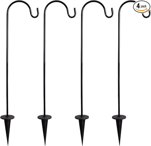 CALIDAKA 4 Pack Multi-Purpose Shepherds Hooks Outdoor Iron Shepherd Hook with Base Adjustable Heavy Duty Garden Hanging Stake for Lanterns Solar Light Plant Hanger Wedding Decor | Includes 4 hooks, Adjustable sections 11.02 18.90 26.77 in, For lights l...
