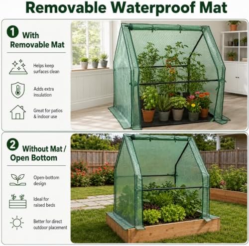 Gardzen Mini Greenhouse, 36 x 36 x 42 in, PE Cover with Floor Mat - Image 5