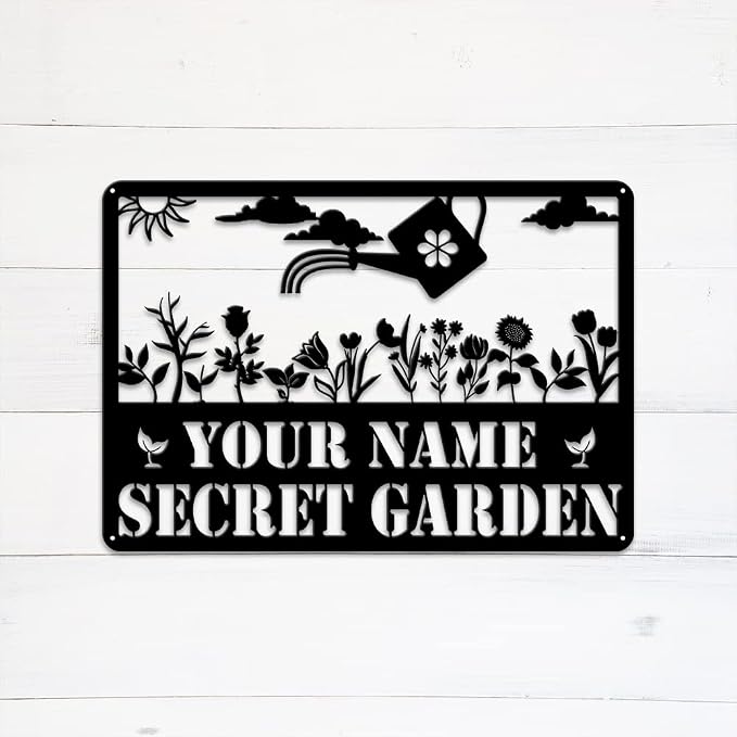 MeMate Custom Metal Decor - Personalized Flowers Garden Plaque for Women Mom Grandma, Rustic Decorations for She Shed, Potting Shed