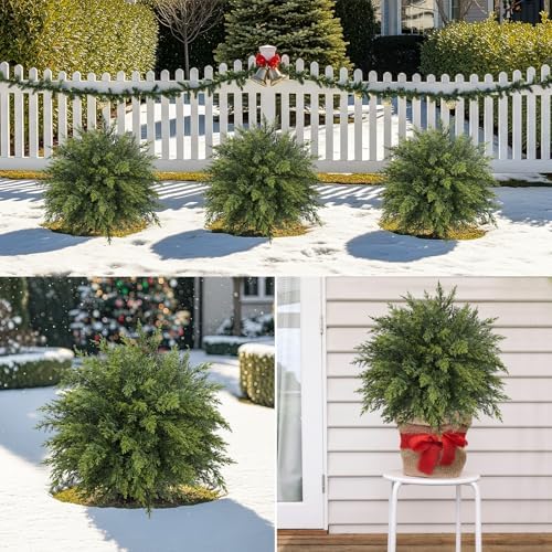 2 Pack 20.86" Artificial Cedar Topiary Trees with Ground Spike for Xmas - Image 5