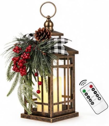 Metal Christmas Vintage Candle Lanterns with Remote Control and Led Light by WOKEISE