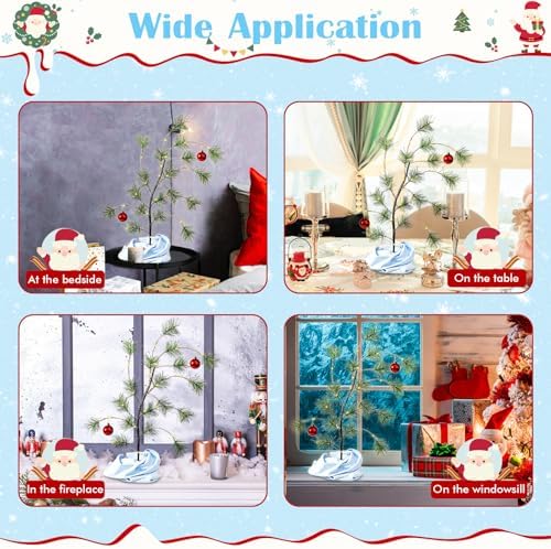 24" Tabletop Christmas Tree with Red Glossy Ball, Wooden Stand Mini Christmas Bent Tree with Blue Blanket Holiday Décor,Holiday Memories Decorations Gift - Image 6