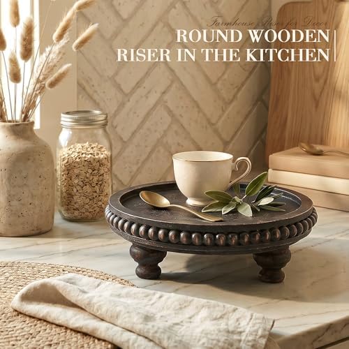 EOSAHR Beaded Wood Riser, Pedestal Stand for Rustic House Decor, Old Black - Image 2