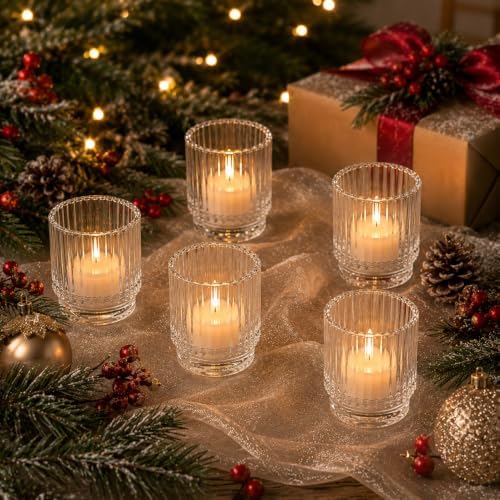 Kate Aspen Vintage Ribbed Glass Candle Holders Set of 6 - Votive & Tealight Candle Holder Decor for Holiday Table Decor, Christmas Dining Tablescape, Fall & Boho Home Accents (Clear) - Image 4