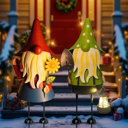 Solar Gnomes Garden Statue -18 Inch Gnomes Outdoor Decorations for Outside with Solar Lantern -Outdoor Figurine Lights for Patio Yard Lawn Porch - Image 2