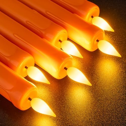 Homemory 6 Pcs Orange Flameless Taper Candles with Remote, Timer, Dimmer, Battery Operated CandleSticks with Flickering Light, Plastic Led Window Candles, for Halloween Decoration 9.6 Inches - Image 6