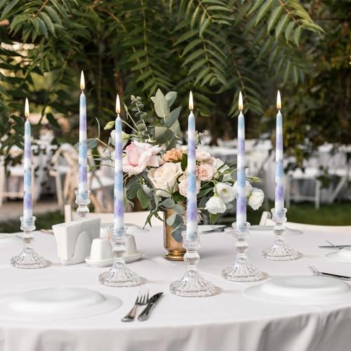 Conelist 6pcs Blue Floral Taper Candles 9.8" Hydrangea Flower Candlesticks - Image 5